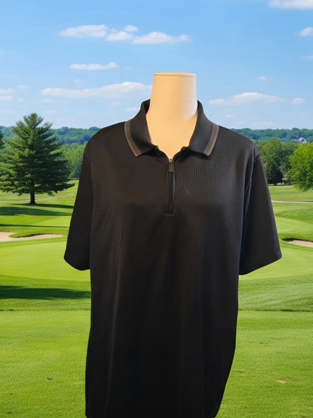 Perry Ellis Black Short-Sleeve Zip Polo